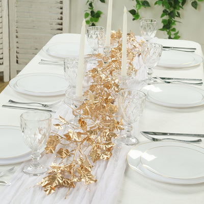 Metallic Gold Artificial Ivy Leaves Garland - 6.5ft Hanging Vine for Table, Arch & Backdrop Decor