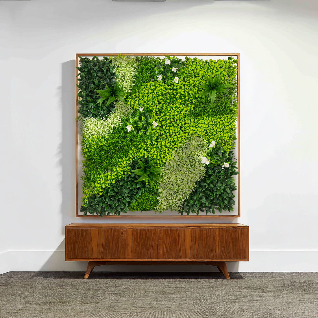 Artificial Boxwood Hedge Panels 40\"×40\" – Greenery Wall Backdrop with Variegated Leaves and White