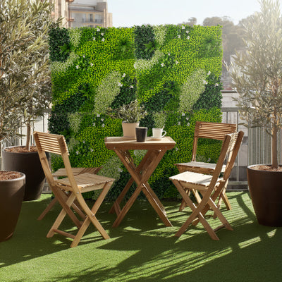 Artificial Boxwood Hedge Panels 40"×40" – Greenery Wall Backdrop with Variegated Leaves and White Flowers, Outdoor UV-Protected Grass Wall Mat – 2 Panels, Covers 22 Sq. Ft.
