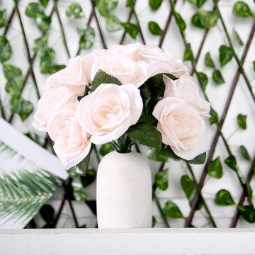 Blush Artificial Velvet-Like Rose Flower Bouquet Bush 12