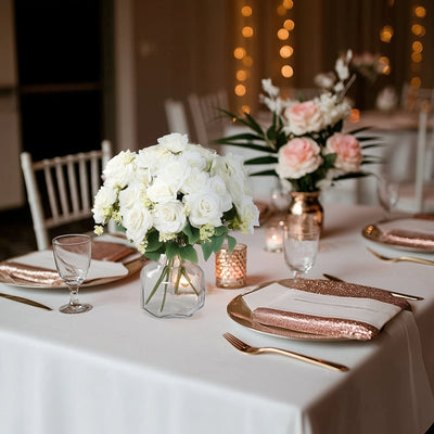 2 Bushes White Artificial Silk Rose Flower Arrangements, Real Touch Long Stem Flower Bouquet 18"