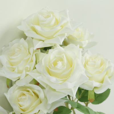 2 Bouquets Ivory Real Touch Artificial Silk Rose Flower Bushes 17"