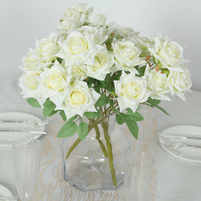 2 Bouquets Ivory Real Touch Artificial Silk Rose Flower Bushes 17"