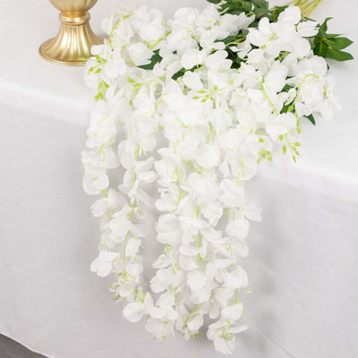 5 Pack Artificial Silk Hanging Wisteria Flower Garland Vines in White, 3 Strands in 1 Bush - 44"