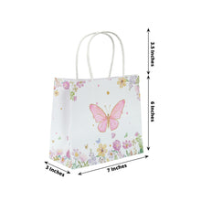 12 Pack Pink Glitter Butterfly Paper Gift Bags With Handles, Floral Print White Party Favor