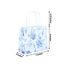 12 Pack White Blue French Toile Paper Gift Bags With Handles, Party Favor Goodie