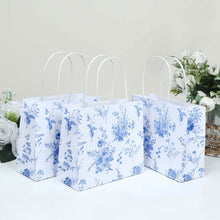 12 Pack White Blue French Toile Paper Gift Bags With Handles, Party Favor Goodie