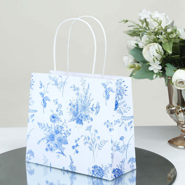 <h3 style="margin-left:0px;"><strong>Elegant Design: White Blue French Toile Paper Gift Bags With Handles</strong>