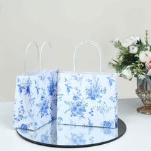 12 Pack White Blue French Toile Paper Gift Bags With Handles, Party Favor Goodie