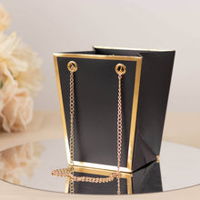 6 Pack Black Gold Edge Paper Flower Gift Bags With Metal Chain Handles