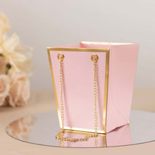 6 Pack Pink Gold Edge Paper Flower Gift Bags With Metal Chain Handles