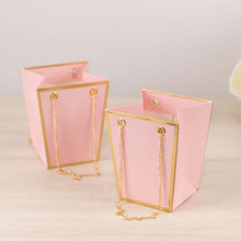 6 Pack Pink Gold Edge Paper Flower Gift Bags With Metal Chain Handles