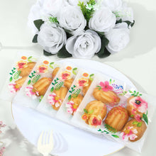 100 Pack Clear White PVC Cookie Candy Bags With Thank You Floral Print