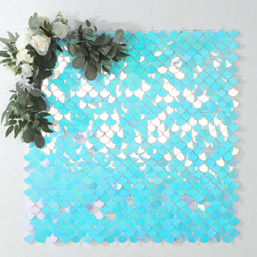 Captivating Iridescent Blue Mermaid Scales Sequin Shimmer Wall Photo Backdrop Panels