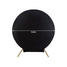 Spandex black circle arch covers and fitted backdrop covers, 7.5 ft. in diameter