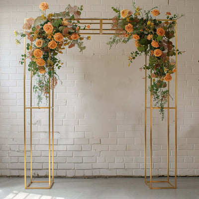 Heavy Duty Gold Metal 3D Rectangular Wedding Arch, Floral Balloon Frame Backdrop Stand - 8ft