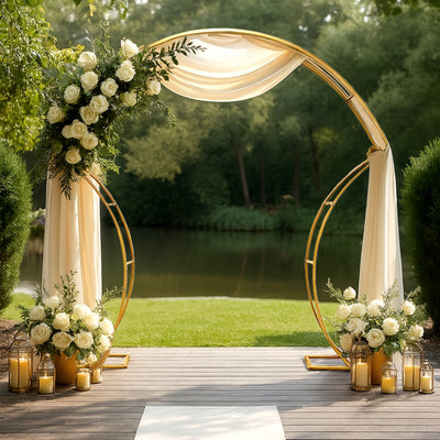 7ft Double-Curved Metal Arch Frame – Gold Backdrop, Balloon & Flower Arrangement Display Stand