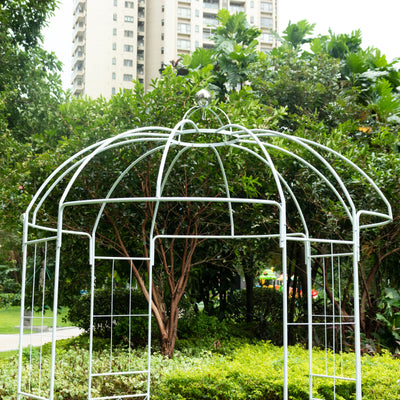 Metal Birdcage Wedding Arch, White 10ft – Garden Gazebo Pergola Pavilion Arbor for Outdoor Ceremony, Vines & Flowers