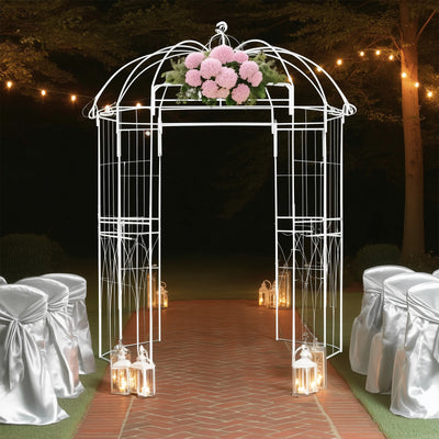 Metal Birdcage Wedding Arch, White 10ft – Garden Gazebo Pergola Pavilion Arbor for Outdoor Ceremony, Vines & Flowers