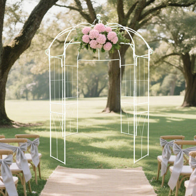 Metal Birdcage Wedding Arch, White 10ft – Garden Gazebo Pergola Pavilion Arbor for Outdoor Ceremony, Vines & Flowers