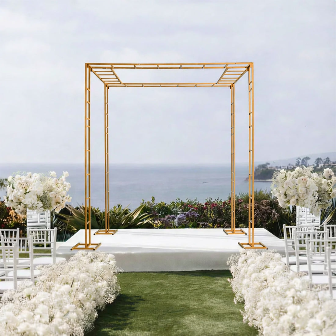 Gold Metal Event Arch & Canopy Frame – Rectangular 8ft x 10ft Heavy-Duty 4-Post Ladder-Style