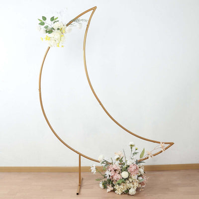 Gold Metal Crescent Moon Wedding Arch Backdrop Stand, Curved Arbor Floral Balloon Frame with Sturdy Base - 6.5ft