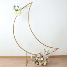 Gold Metal Crescent Moon Wedding Arch Backdrop Stand, Curved Arbor Floral Balloon Frame