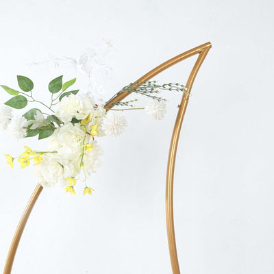 Gold Metal Crescent Moon Wedding Arch Backdrop Stand, Curved Arbor Floral Balloon Frame with Sturdy Base - 6.5ft