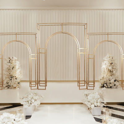 Wedding Arch Rectangular Backdrop Stand – 7ft Arc de Triomphe Style 3D Heavy Duty Gold Metal Frame for Balloon & Floral Display