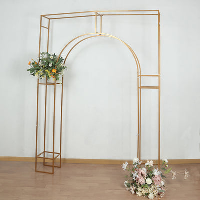 Wedding Arch Rectangular Backdrop Stand – 7ft Arc de Triomphe Style 3D Heavy Duty Gold Metal Frame for Balloon & Floral Display