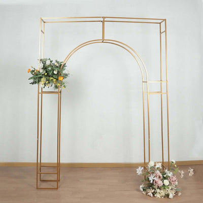 Heavy Duty Gold Metal Rectangular Wedding Arch in Arc de Triomphe Style, 3D Floral Balloon Frame Backdrop Stand - 8ft