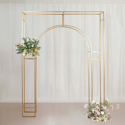 Heavy Duty Gold Metal Rectangular Wedding Arch in Arc de Triomphe Style, 3D Floral Balloon Frame Backdrop Stand - 8ft