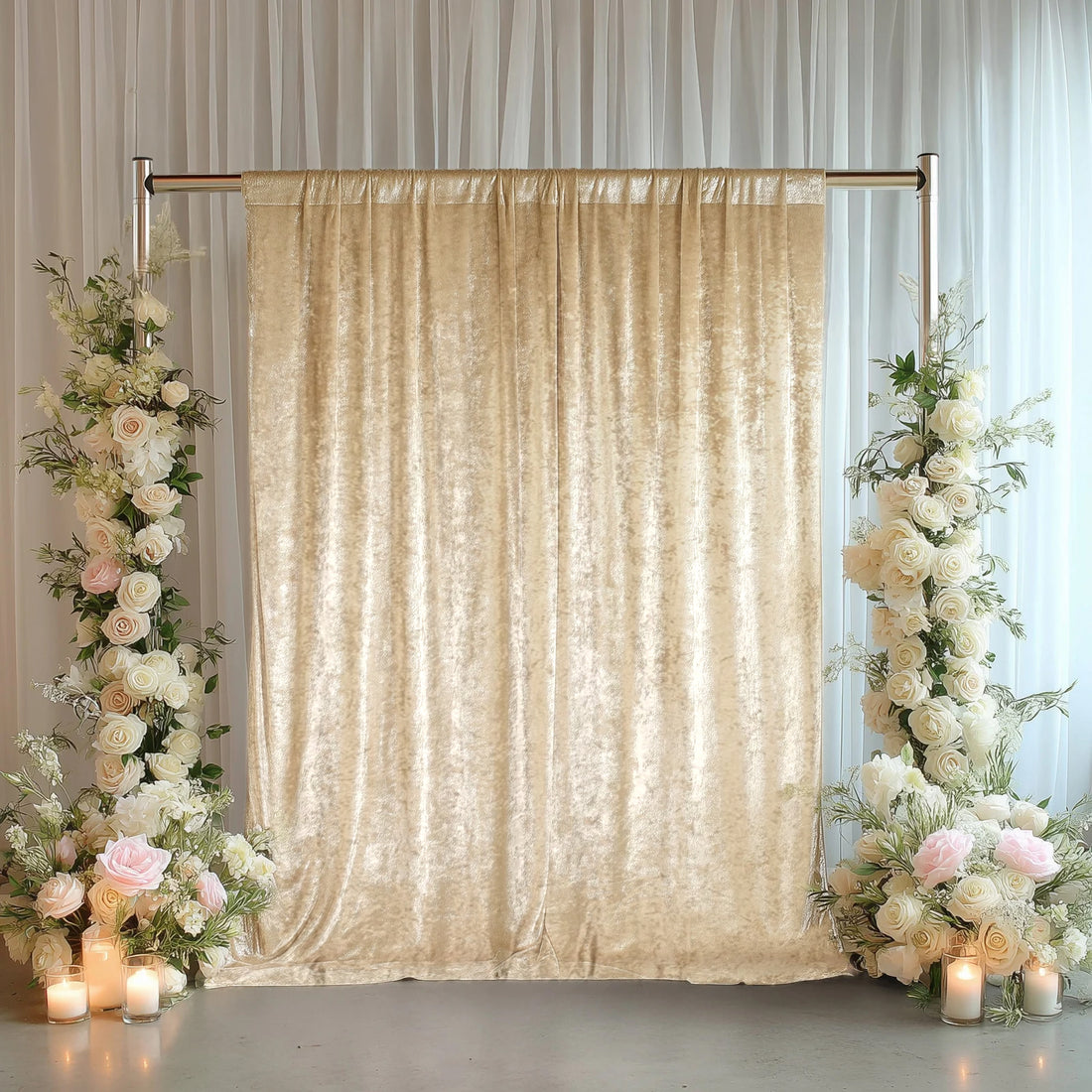Crushed Velvet Backdrop Curtain – Beige 5ft x 10ft Event Drape with Rod Pocket