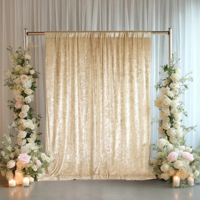 Crushed Velvet Backdrop Curtain – Beige 5ft x 10ft Event Drape with Rod Pocket, Privacy Panel for Photo Booths & Events