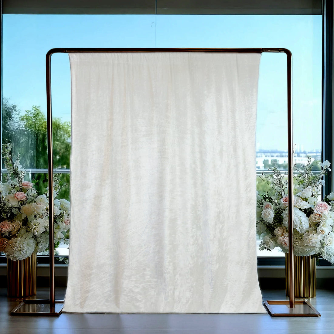 Crushed Velvet Backdrop Curtain – White 5ft x 10ft Event Drape with Rod Pocket