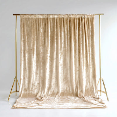 Crushed Velvet Backdrop Curtain – Beige 5ft x 12ft Event Drape with Rod Pocket, Privacy Panel for Photo Booths & Events