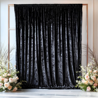 Crushed Velvet Backdrop Curtain – Black 5ft x 14ft Event Drape with Rod Pocket, Privacy Panel for Photo Booths & Events