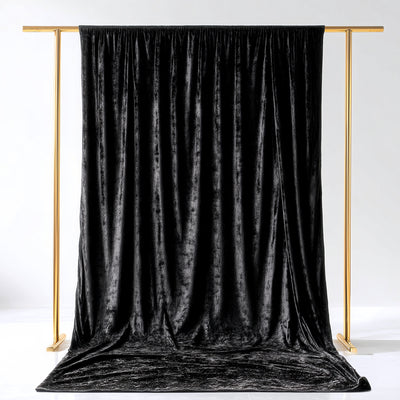 Crushed Velvet Backdrop Curtain – Black 5ft x 14ft Event Drape with Rod Pocket, Privacy Panel for Photo Booths & Events