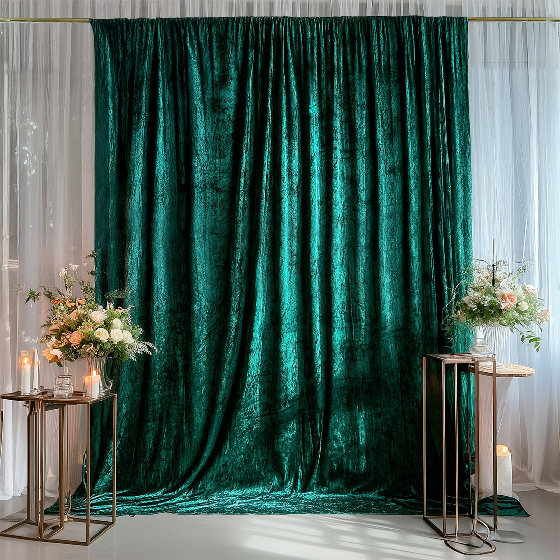 Smooth Velvet Backdrop Curtain 5x14ft Hunter Emerald Green – Premium Event Drape with