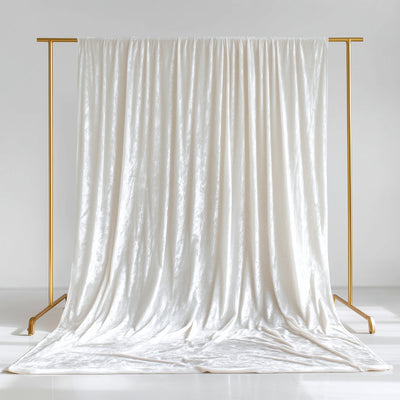 Crushed Velvet Backdrop Curtain – White 5ft x 14ft Event Drape with Rod Pocket, Privacy Panel for Photo Booths & Events
