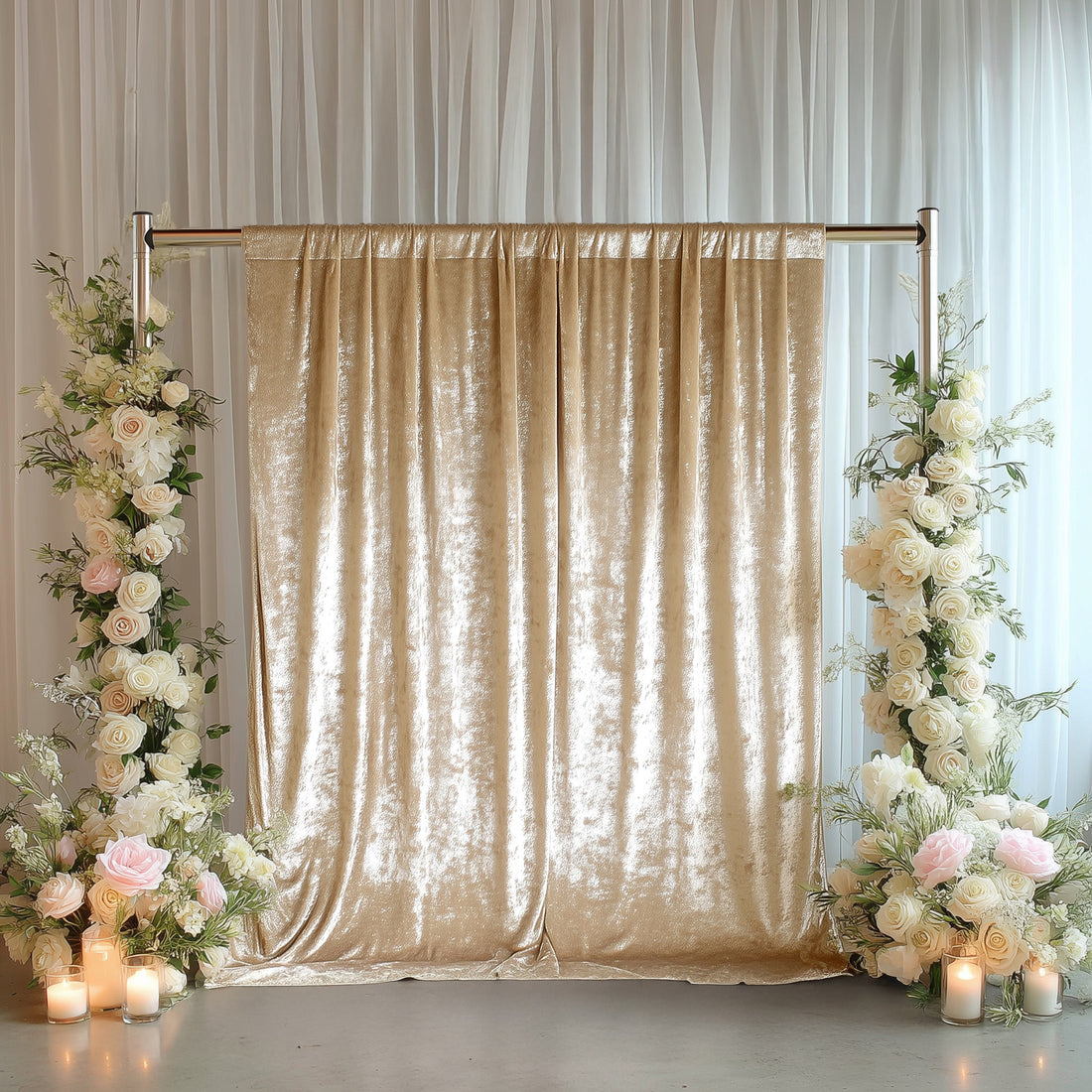 Premium Crushed Velvet Backdrop Curtain – Beige 8ft x 8ft Event Drape with Rod Pocket, Privacy Panel