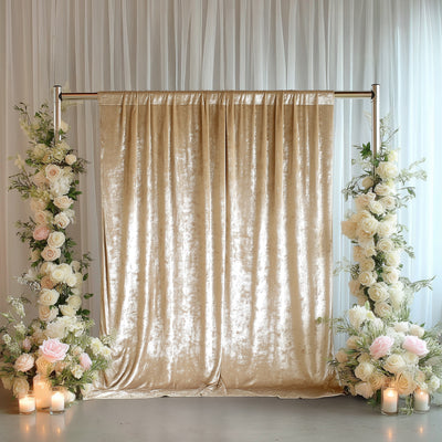 Crushed Velvet Backdrop Curtain – Beige 8ft x 8ft Event Drape with Rod Pocket, Privacy Panel for Photo Booths & Events