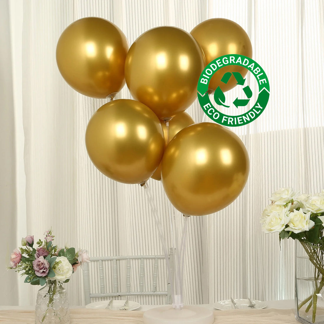 50 Pack Metallic Gold Biodegradable Balloons, Thick Chrome Latex Party Balloons - 12"