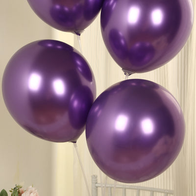 50 Pack Metallic Purple Biodegradable Balloons, Thick Chrome Latex Party Balloons - 12"