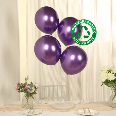50 Pack Metallic Purple Biodegradable Balloons, Thick Chrome Latex Party Balloons - 12"