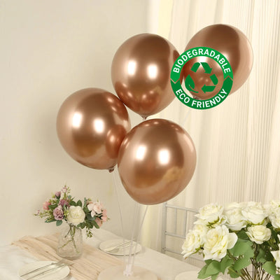 50 Pack Metallic Rose Gold Biodegradable Balloons, Thick Chrome Latex Party Balloons - 12"