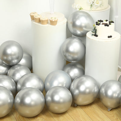 50 Pack Metallic Silver Biodegradable Balloons, Thick Chrome Latex Party Balloons - 12"