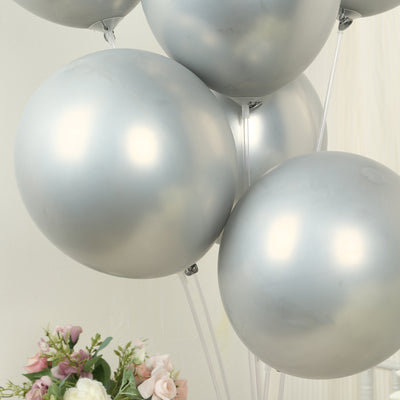50 Pack Metallic Silver Biodegradable Balloons, Thick Chrome Latex Party Balloons - 12"