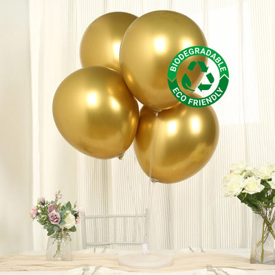 10 Pack Metallic Gold Biodegradable Balloons, Thick Chrome Latex Party Balloons - 18"