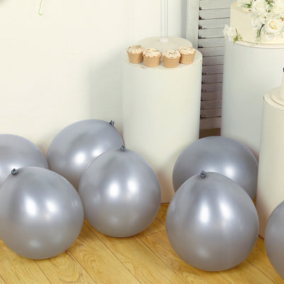 10 Pack Metallic Silver Biodegradable Balloons, Thick Chrome Latex Party Balloons - 18"